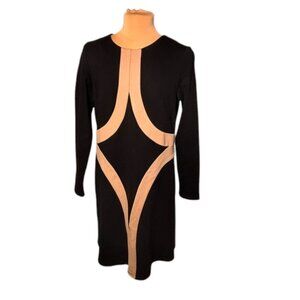 Scapa Lauren Perre Blk/Tan Long Sleeve Color block Bodycon Dress Size Medium